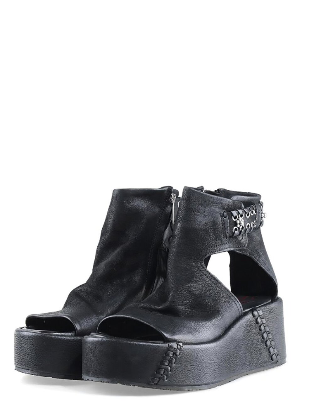 A.S.98 Black Leather Platform Ankle Boot
